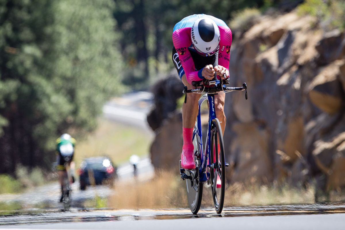 Riders are spread out on todays long TT climb