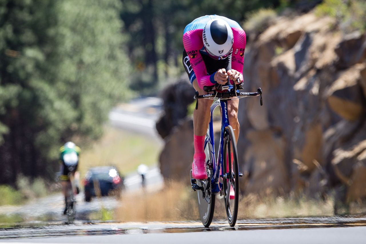Riders are spread out on todays long TT climb