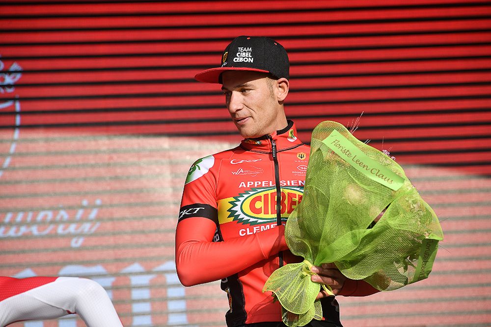 Joeri Stallaert (Cibel - Cebon) on the 2017 Nokere Koerse podium
