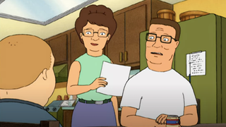 peggy and hank talk to bobby in the kitchen on king of the hill