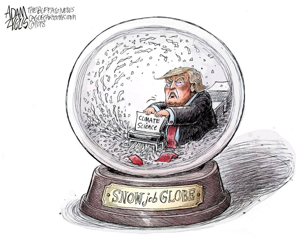 U.S. Trump climate change science denier snow job globe