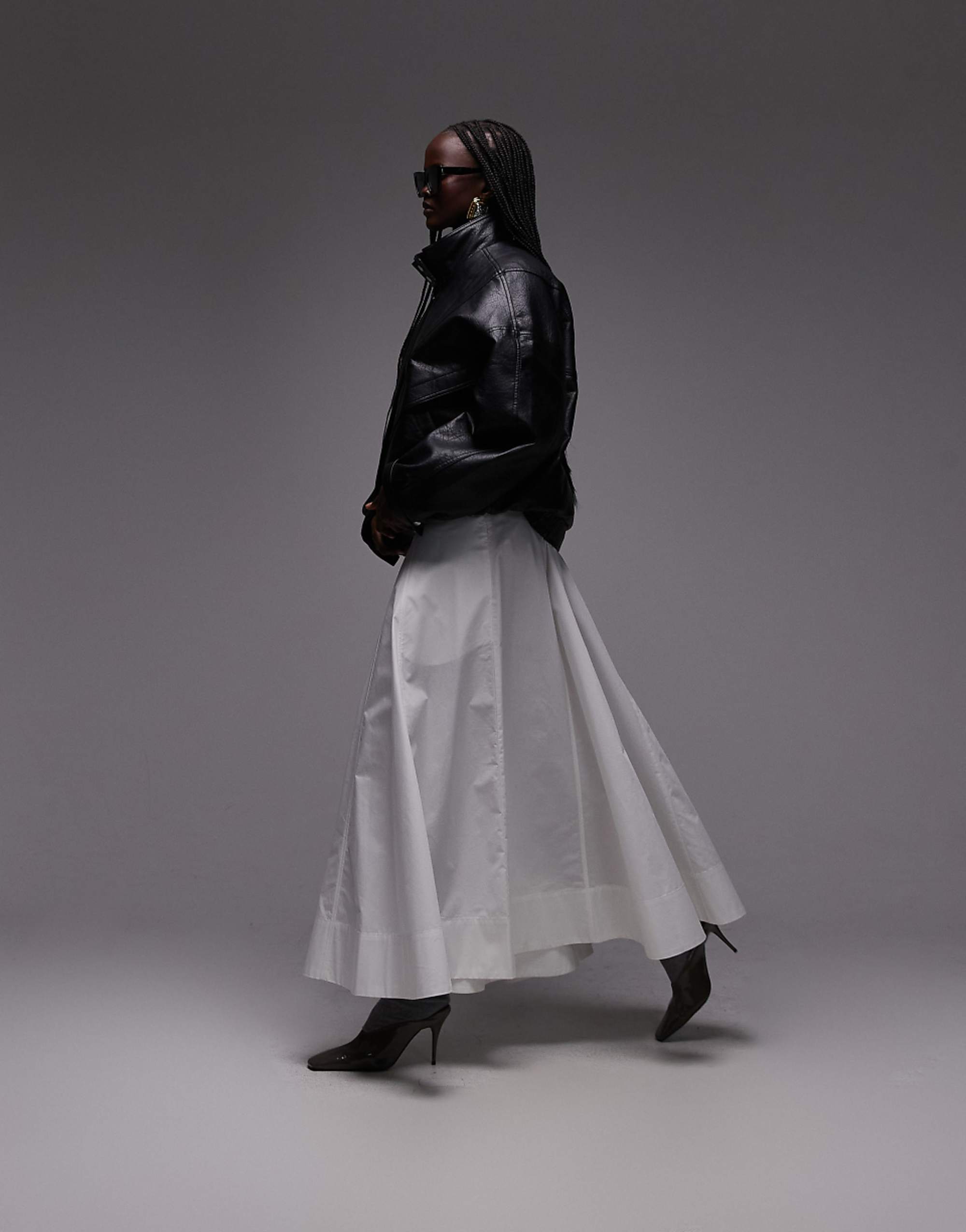 Asos Design Dropped Waist Maxi With Godets in Cotton Poplin in White