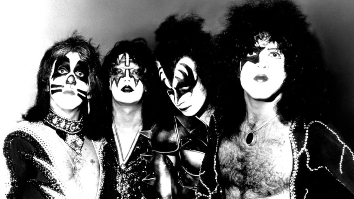 Gene Simmons, Paul Stanley, Peter Criss and Ace Frehley of the rock and roll band &#039;Kiss&#039; pose for a portrait in circa 1975. 