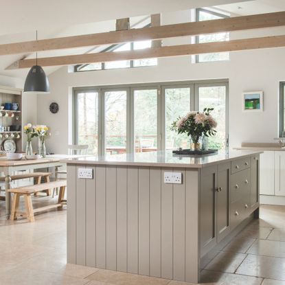 Bungalow kitchen extension, with bifold doors and fixed windows above