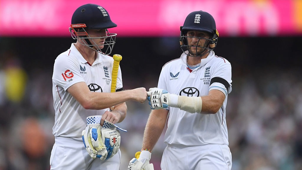 England batters Joe Root and Harry Brook punch gloves after guiding their side to a solid Day 1 score at the 5th Ashes Test against Australia.
