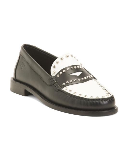 Sandro, Made In Portugal Leather Two Tone Studded Loafers