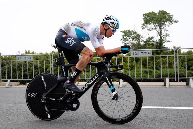 Team Sky's Chris Froome had hit the ground before the race had even begun, crashing while doing a recce of the 2018 Giro's opening time trial course in Jerusalem