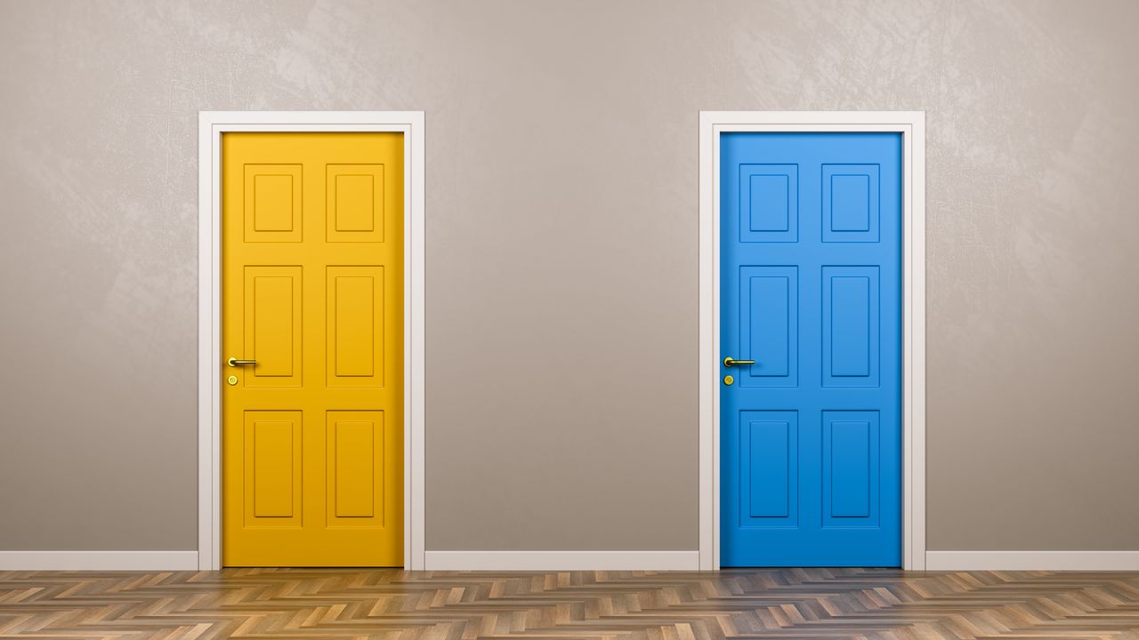 choice conept with a yellow door next to a blue door