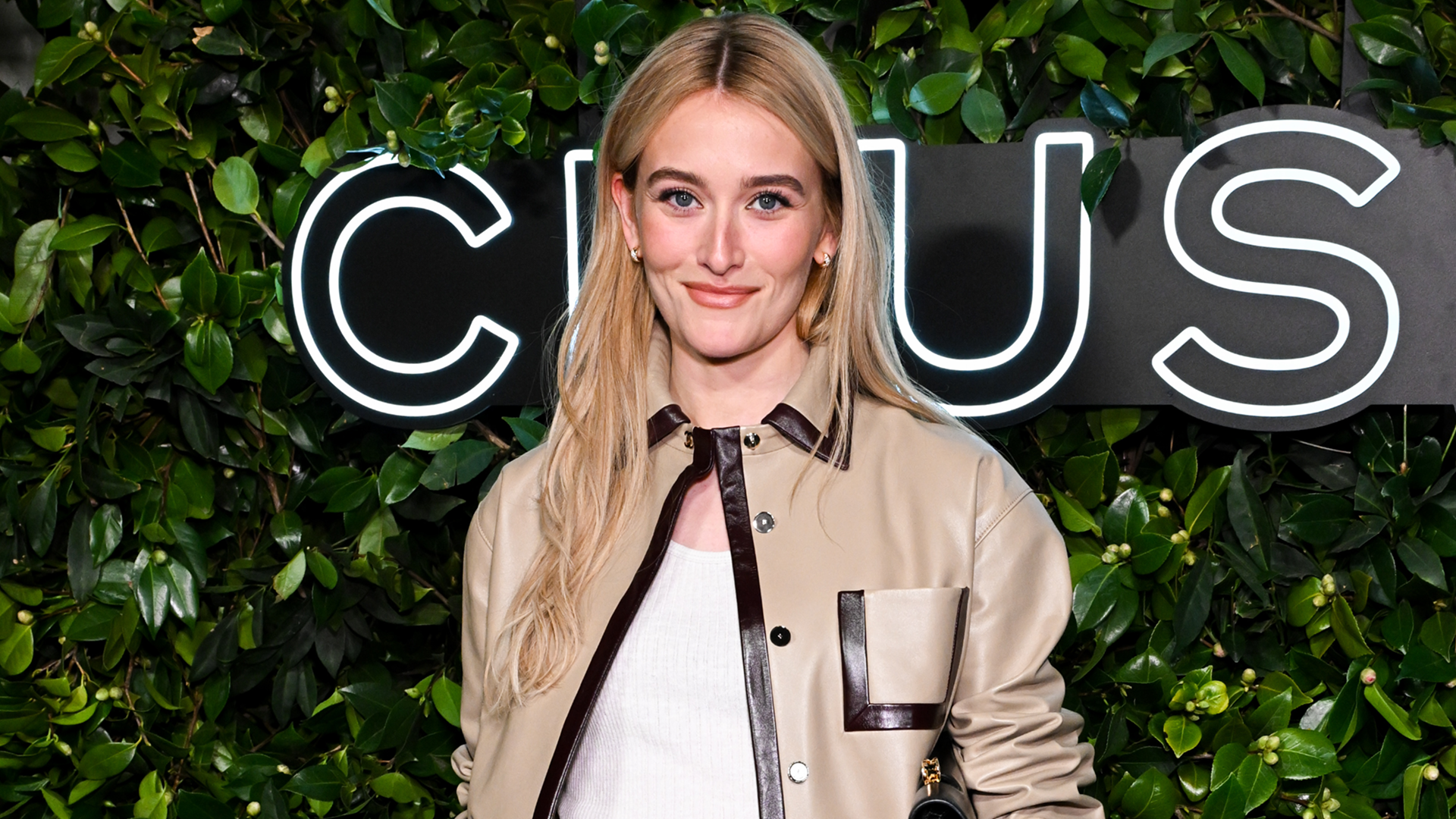 Sarah Pidgeon attended a Chanel brand event in black jeans, a leather coat, and cap-toe pumps