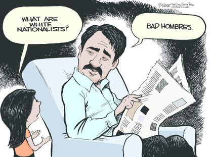 Political cartoon U.S. Donald Trump bad hombres hispanics white nationalists