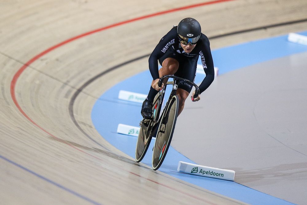 New Zealand's Natasha Hansen takes part in a qualifying round for the women's sprint during the UCI Track Cycling World Championships