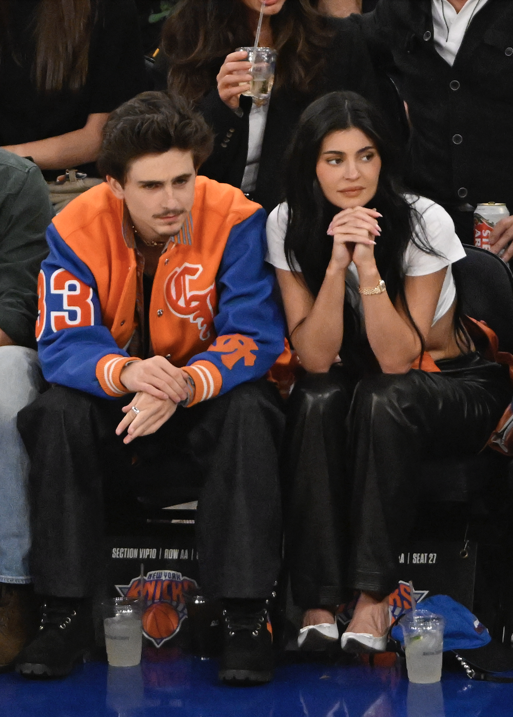 Timothée Chalamet, and Kylie Jenner attend the game between the Indiana Pacers and the New York Knicks during Game 5 of the 2025 Eastern Conference Finals