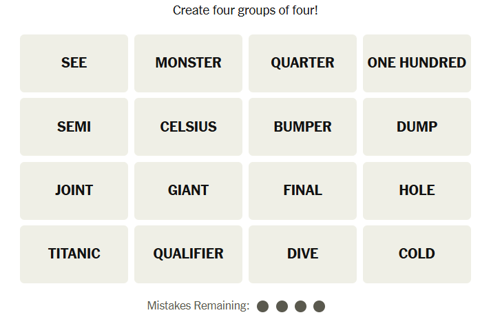 The New York Times Connections puzzle on December 15, 2025