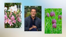 composite image of Monty Don with english lillies and fritillaries to illustrate Monty Don's garden pest advice 
