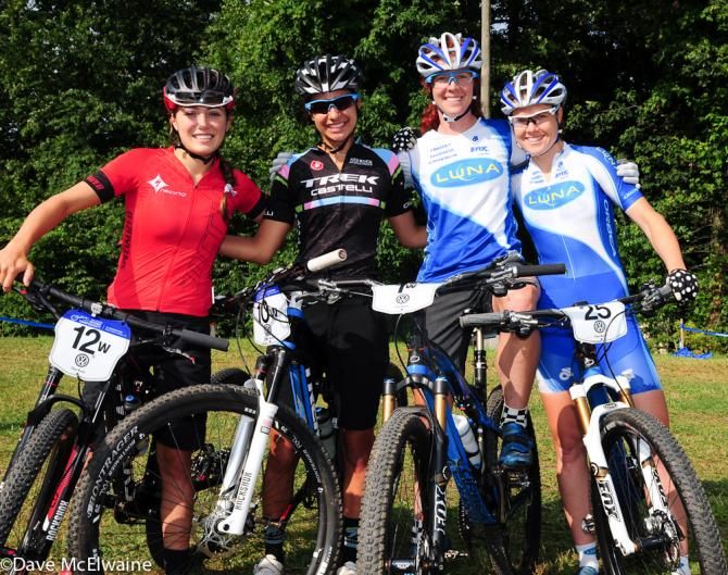 Kate Courtney, Kaylee Blevins, Teal Stetson-Lee, and Georgia Gould (L to R) at the top of the mountain