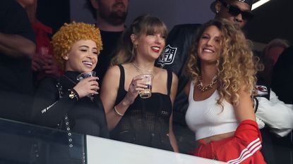Blake Lively, Ice Spice, and Taylor Swift at the Super Bowl 2024.