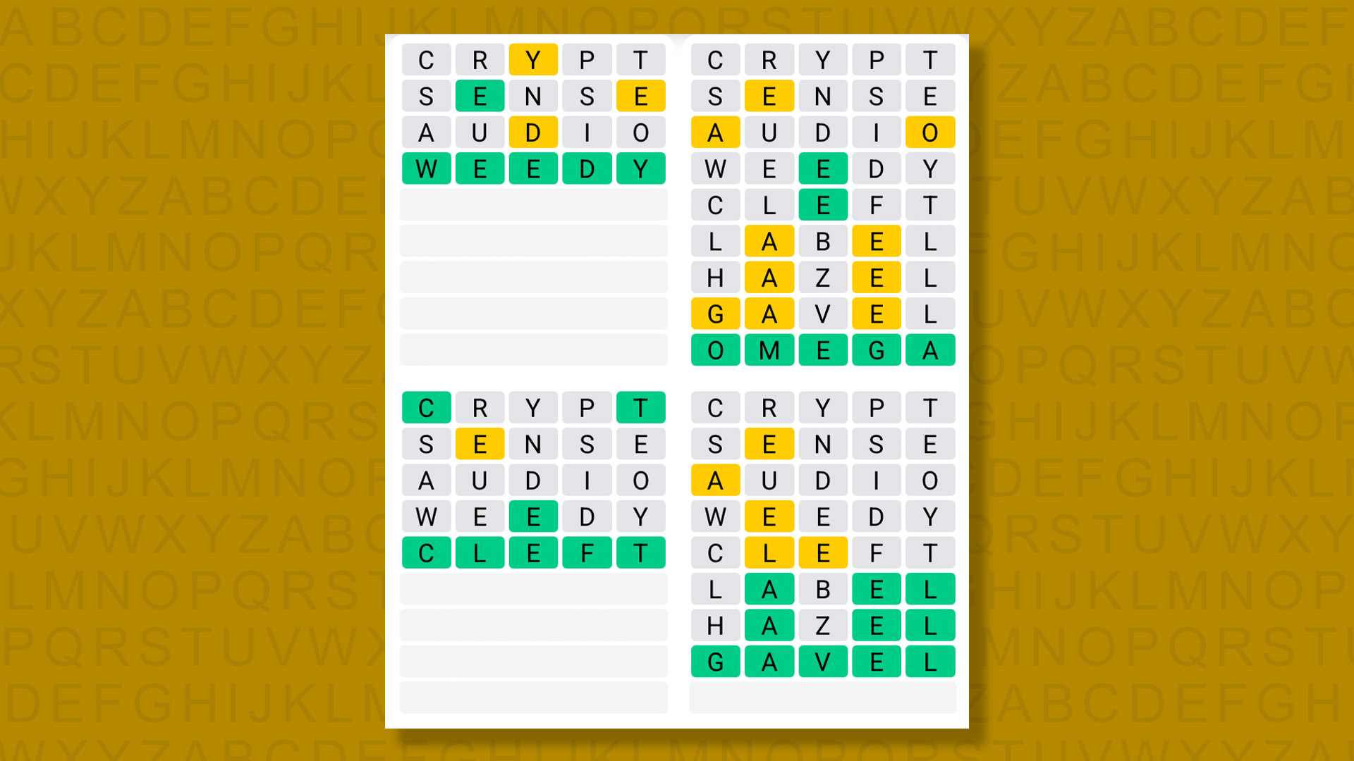 إجابات Quordle للعبة 1549 على خلفية صفراء