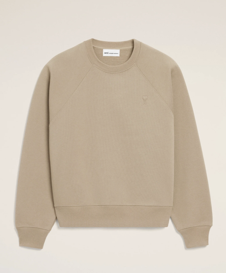Ami Paris, Beige Cotton Embossed Ami De Coeur Sweatshirt