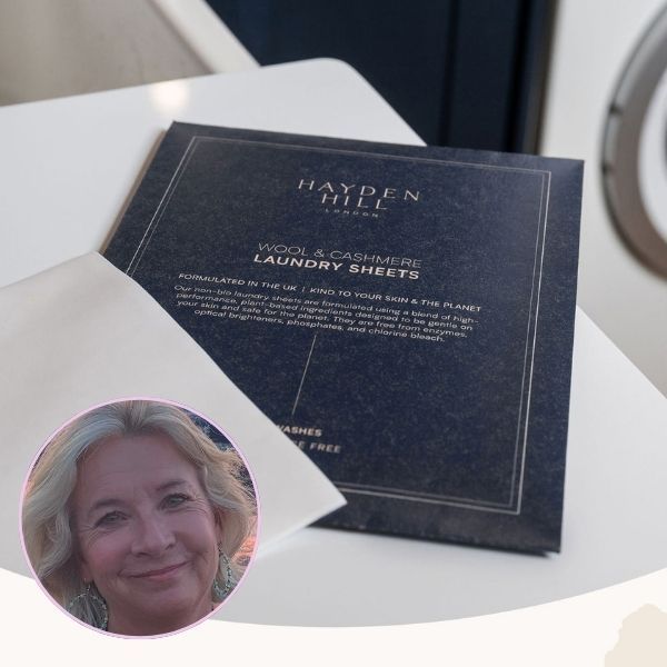 Reader Approved Awards cleaning category winner Hayden Hill laundry sheets for wool and cashmere, with an inset portrait of the tester.