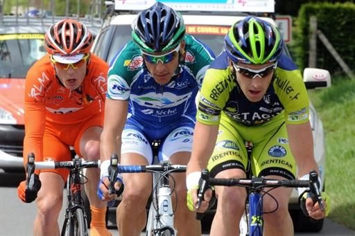 Three riders spent much of stage three off the front (r-l): Jean-Marc Bideau (Bretagne - Schuller), St&eacute;phane Poulhies (Saur - Sojasun) and C&eacute;dric Pineau (Roubaix Lille Metropole).