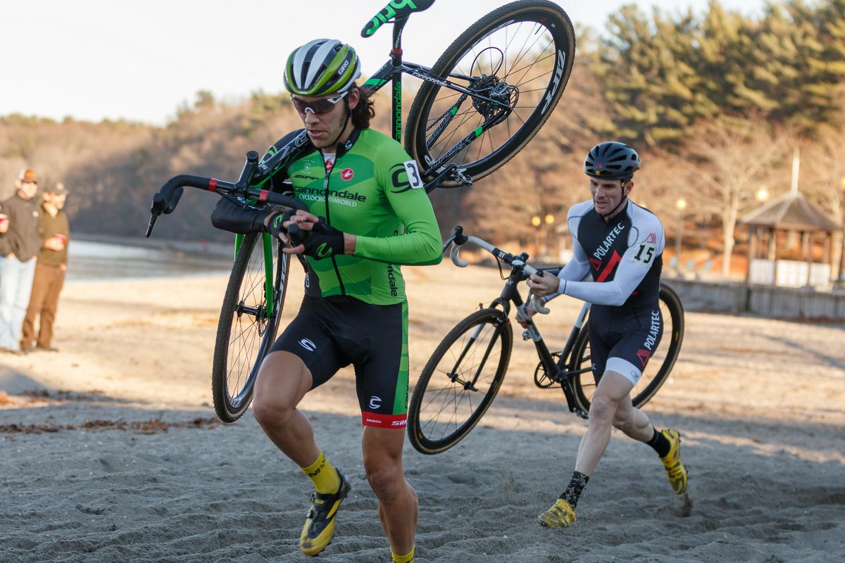 White and McNicholas charge through the beach run