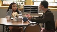 Quinta Brunson and Tyler James Williams as Janine and Gregory talking in Abbott Elementary season 4