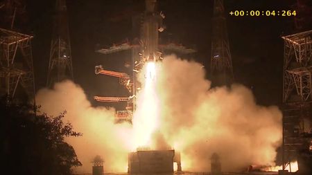 An Indian GSLV Mark II rocket launches the EOS-05 Earth-observing satellite toward geosynchronous orbit on Sept. 3, 2026.