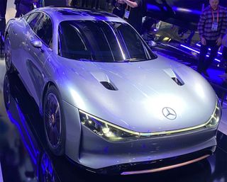 A Mercedes car at the CES 2023 Mercedes booth in Las Vegas.