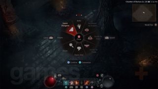 Diablo 4 emote wheel with Leave Dungeon emote selected