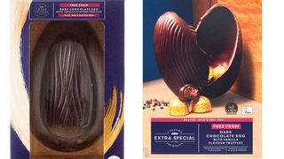 Side by side photo of ASDA's Extra Special Free From Dark Chocolate Egg with Vanilla Flavour Truffles