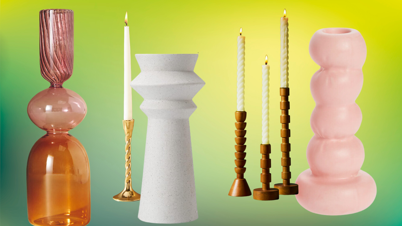 five different sets of candlesticks in varying styles