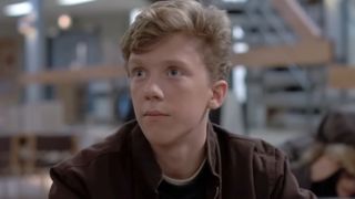 A close up of Anthony Michael Hall looking to his right in The Breakfast Club