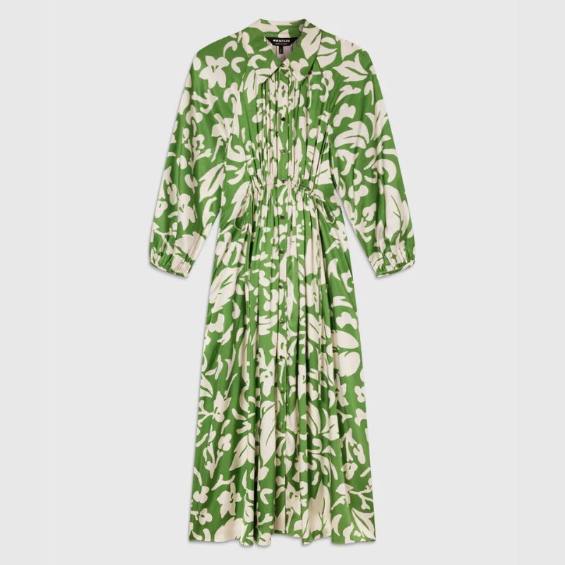 Whistles, green floral shirt dress