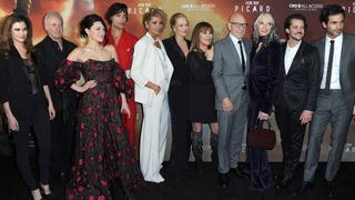 (From left to right) Peyton List, Brent Spiner, Isa Briones, Evan Evagora, Michelle Hurd, Jeri Ryan, Marina Sirtis, Sir Patrick Stewart, Gates McFadden, Jonathan Del Arco and Santiago Cabrera arrive for the premiere of "Star Trek: Picard," held at the ArcLight Cinerama Dome in Hollywood, California, on Jan. 13, 2020.