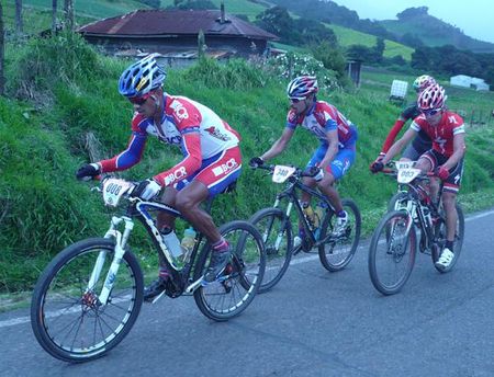Federico Ramirez leads the four-man front group on the climb.