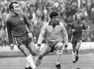 Ron Harris (left) in action for Chelsea against Ipswich Town in October 1973.