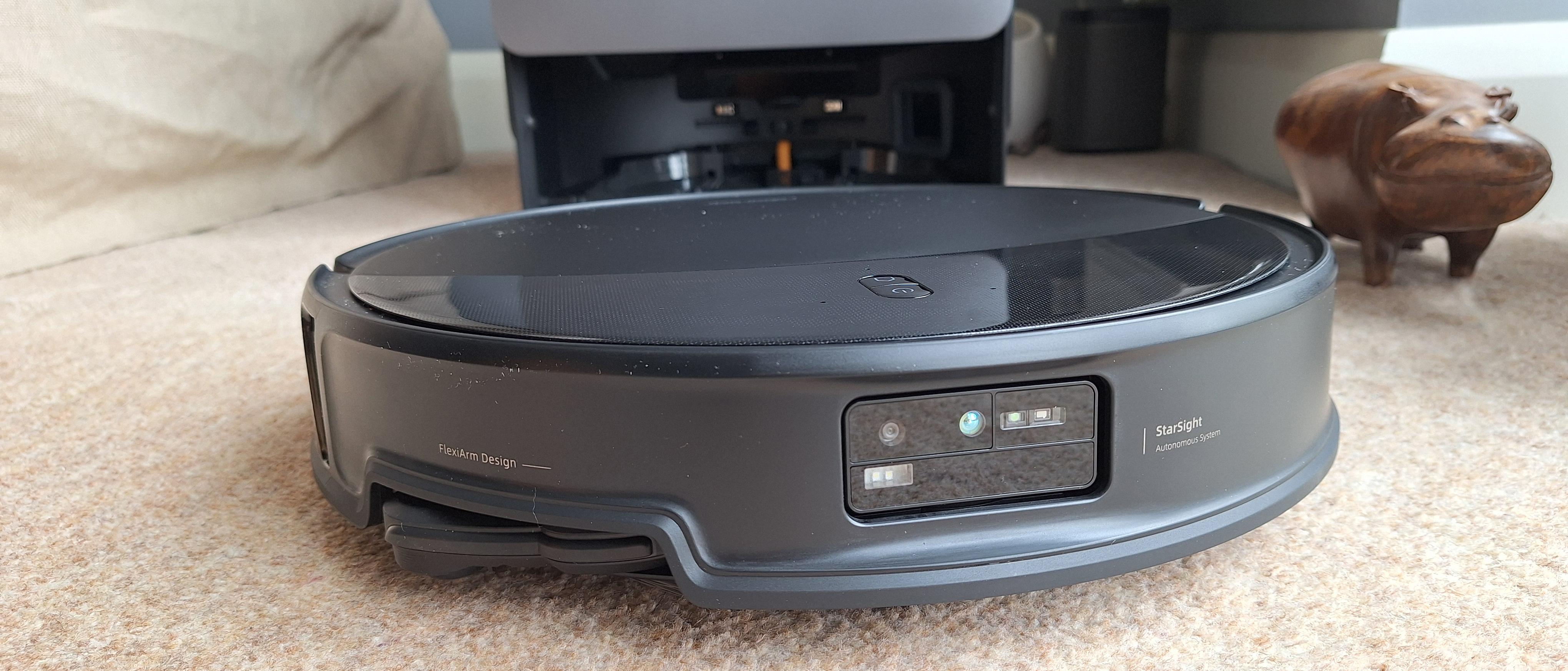Roborock Saros 20 robot vacuum leaving its dock