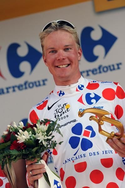 Finland's Jussi Veikkanen (Fran&ccedil;aise des Jeux) leads the mountains competition.