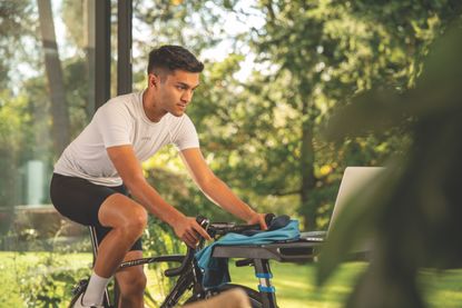 Sam Gupta on indoor trainer