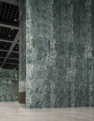 green marble monolith at Neue Nationalgalerie refurbishment by David Chipperfield in Berlin