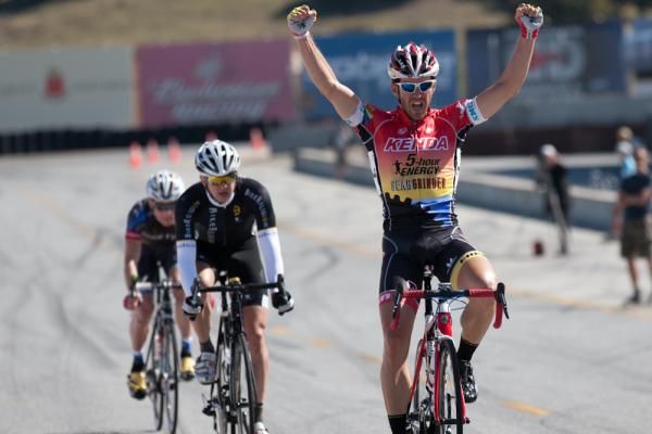 Andy Jacques-Maynes (Kenda/5 Hour Energy) wins the Sea Otter criterium ahead of Conner McCutcheon (Bike Religon) and Morgan Schmitt (Exergy.)