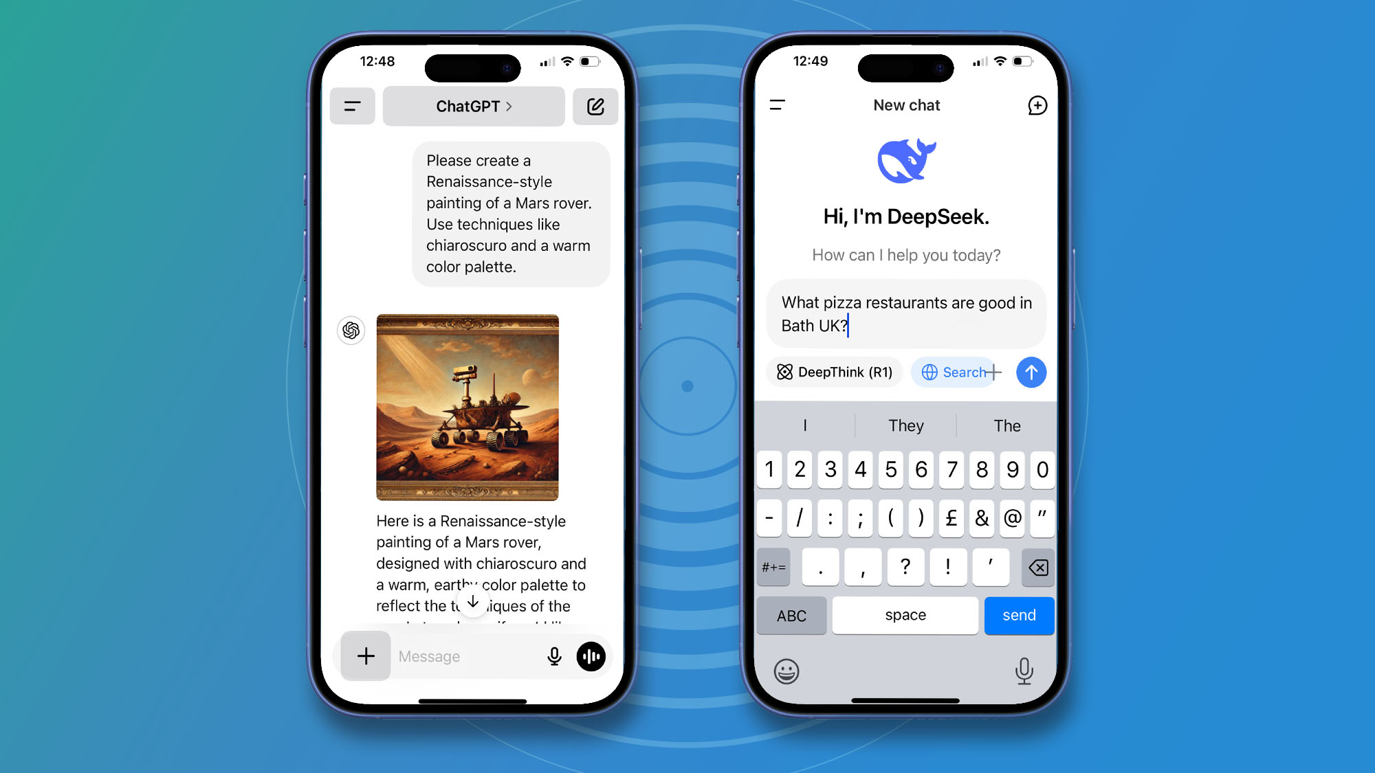 ChatGPT compared to DeepSeek on an iPhone.
