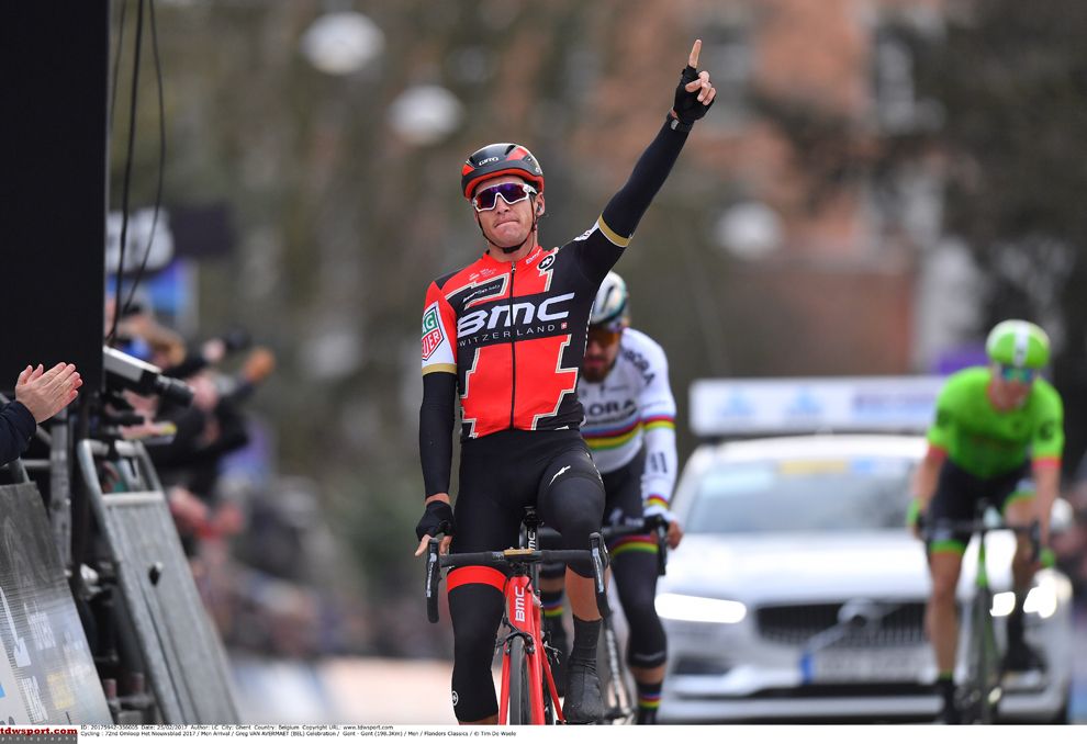 Greg Van Avermaet (BMC Racing) wins the 2017 Omloop Het Nieuwsblad