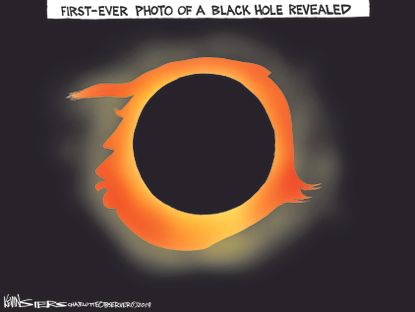 Political Cartoon U.S. Trump first ever black hole picture