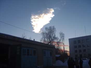 Meteor trail occurs over eastern Russia on Feb. 15, 2013.