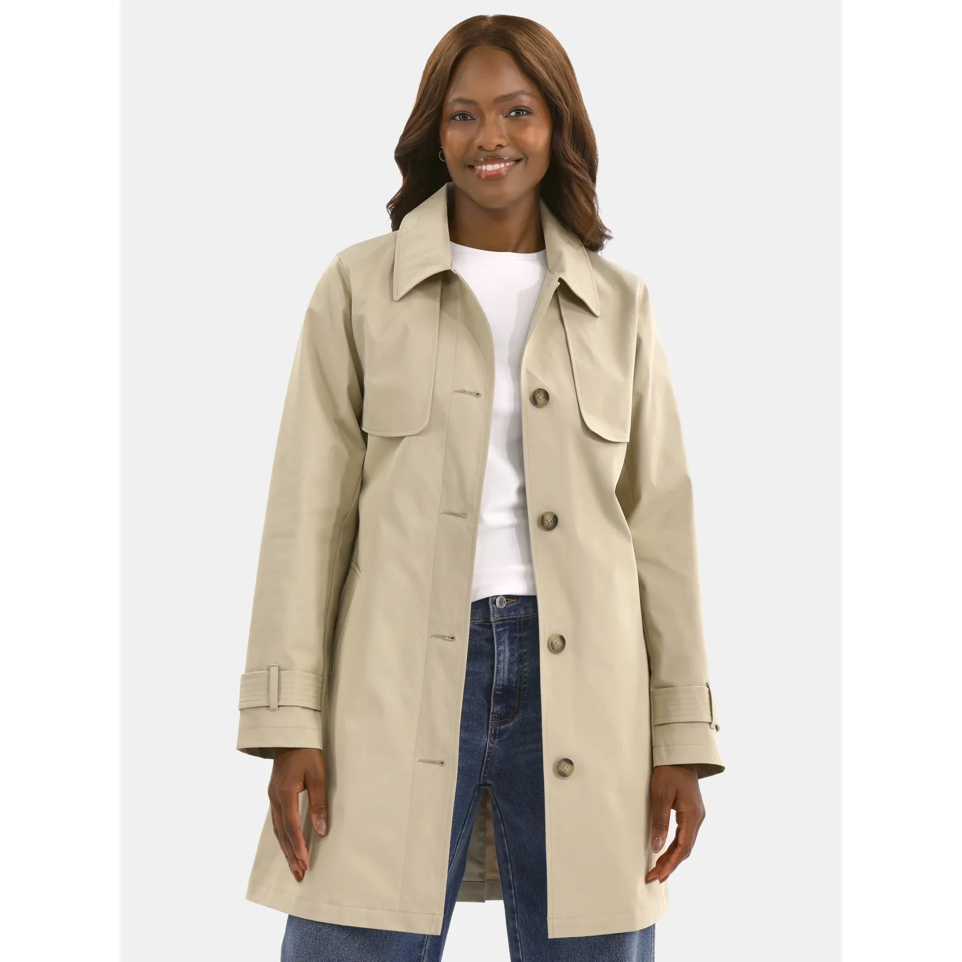 Time and Tru, Time and Tru Women's Belted Trench Coat, Midweight, Sizes Xs-2x