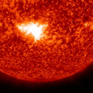 This view of the July 2, 2012 M5.6 class solar flare was captured by the Solar Dynamic Observatory (SDO) satellite.