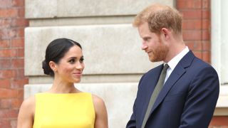 london, england july 05 prince harry, duke of sussex and meghan, duchess of sussex arrive to meet youngsters from across the commonwealth as they attend the your commonwealth youth challenge reception at marlborough house on july 05, 2018 in london, england photo by yui mok wpa poolgetty images