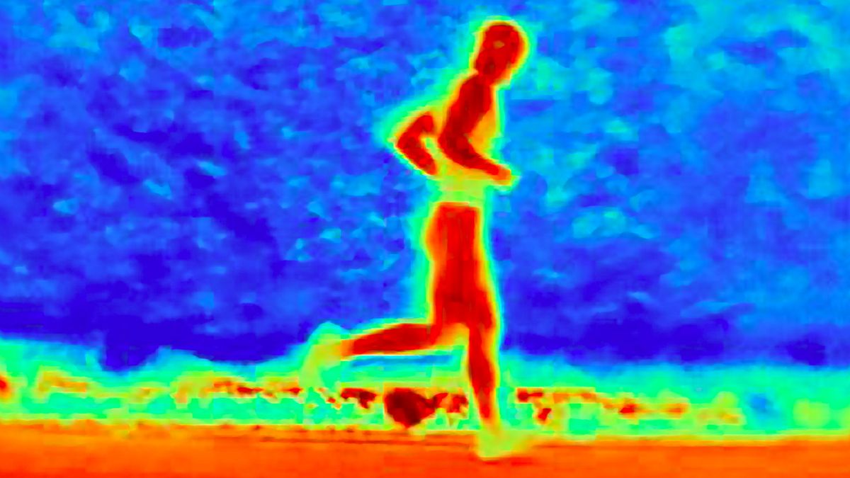 Thermal photograph of young male athlete running