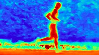 Thermal photograph of young male athlete running